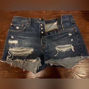 LEVI’S 501 | High Waisted Distressed Denim Shorts, Size 34